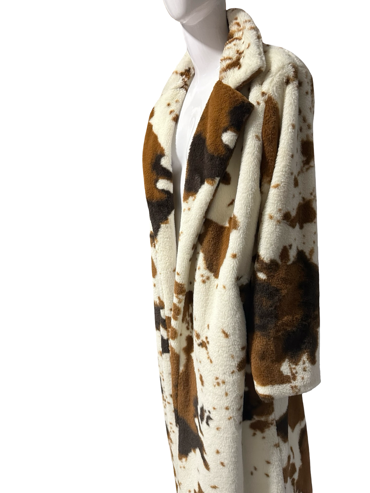 Hers and Mine Cow Print Long Teddy Coat | Medium