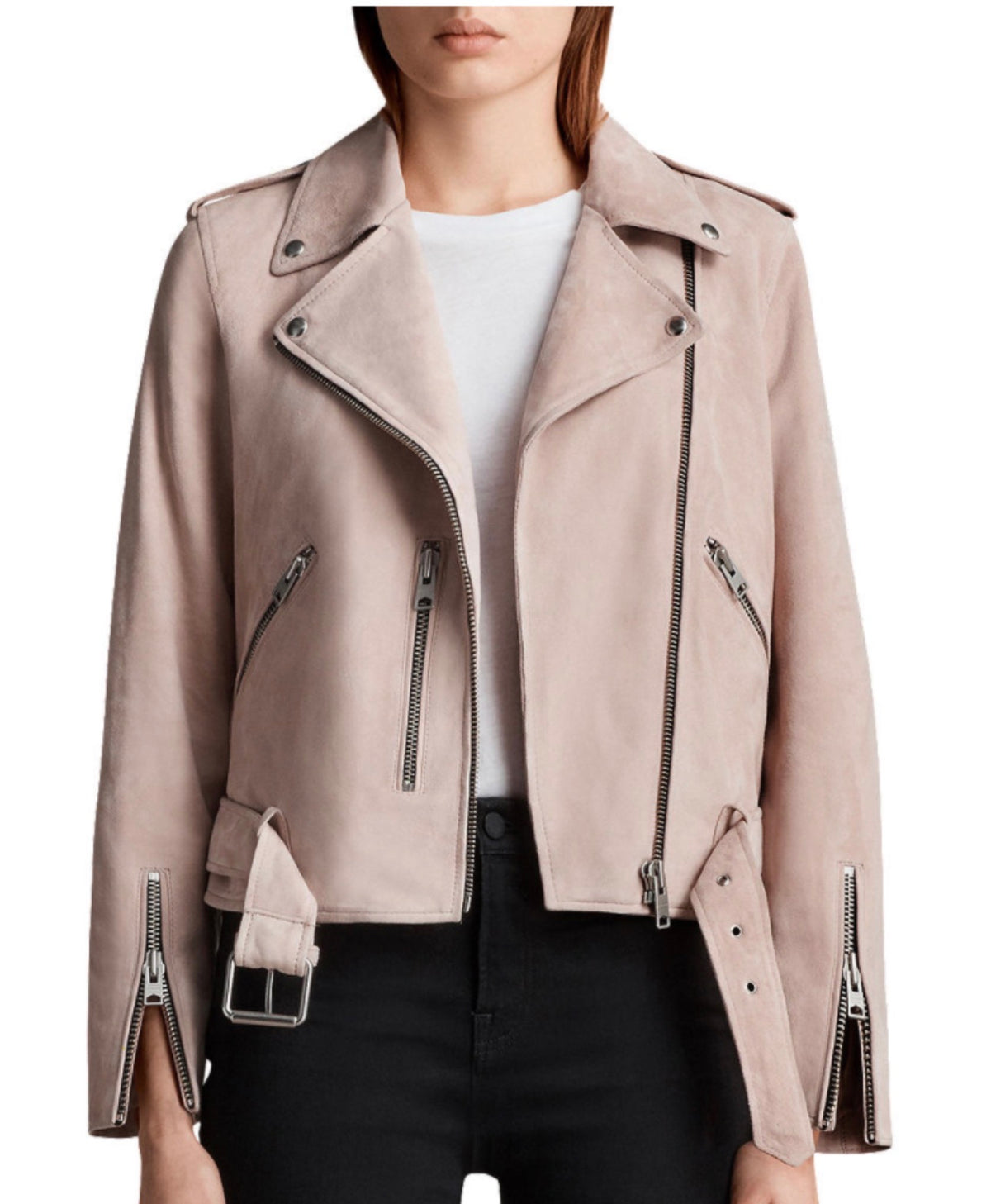AllSaints Blush Suede Balfern Biker Jacket – Size US 00