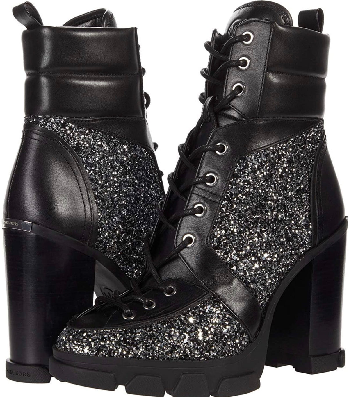 Michael Kors Black Glitter Lace-Up Ankle Boots – Size 8.5
