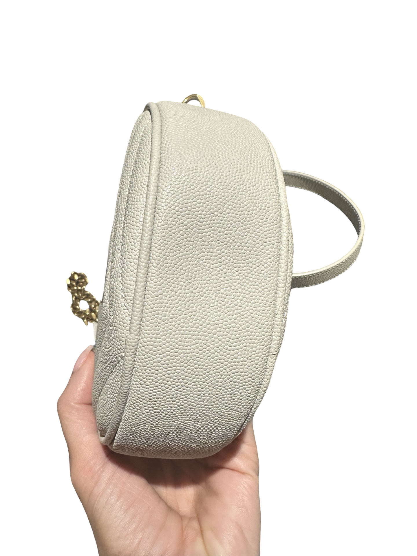 Saint Laurent Grain de Poudre Chevron Round Camera Bag in White 🤍