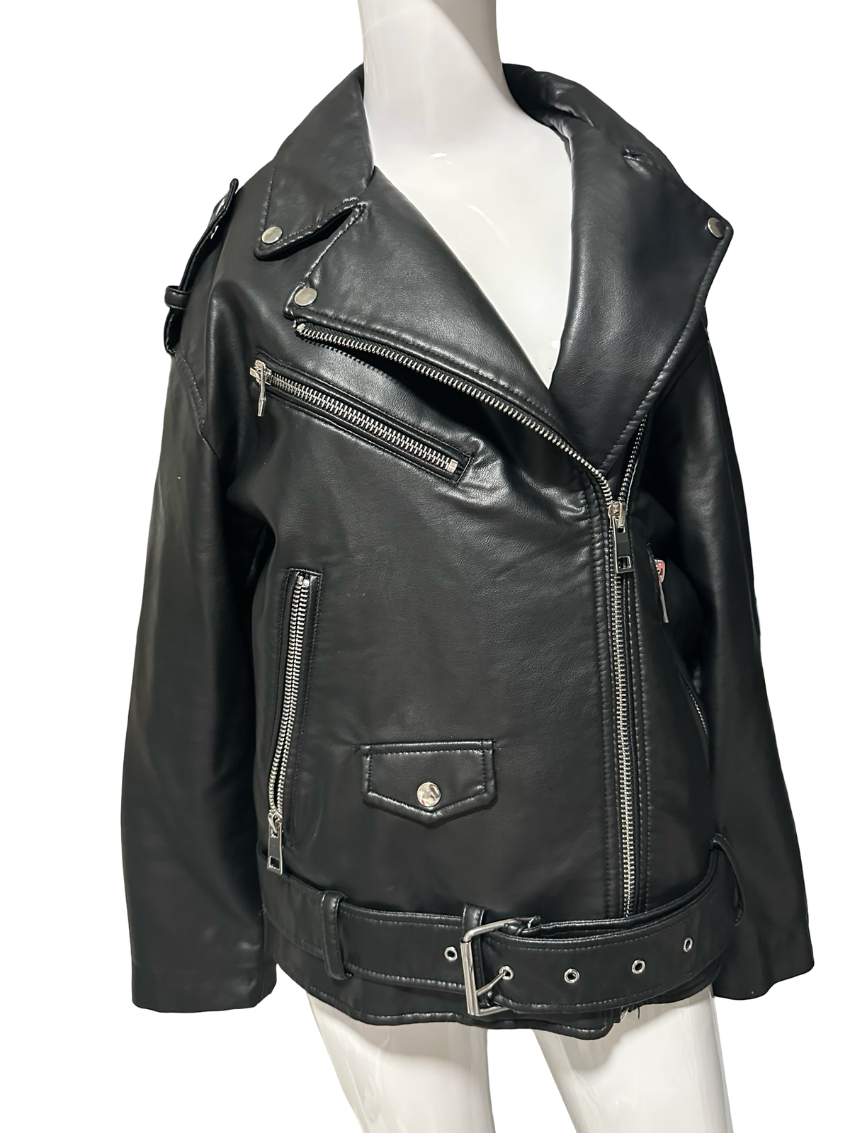 ZARA Black Leather Moto Biker Jacket Xs