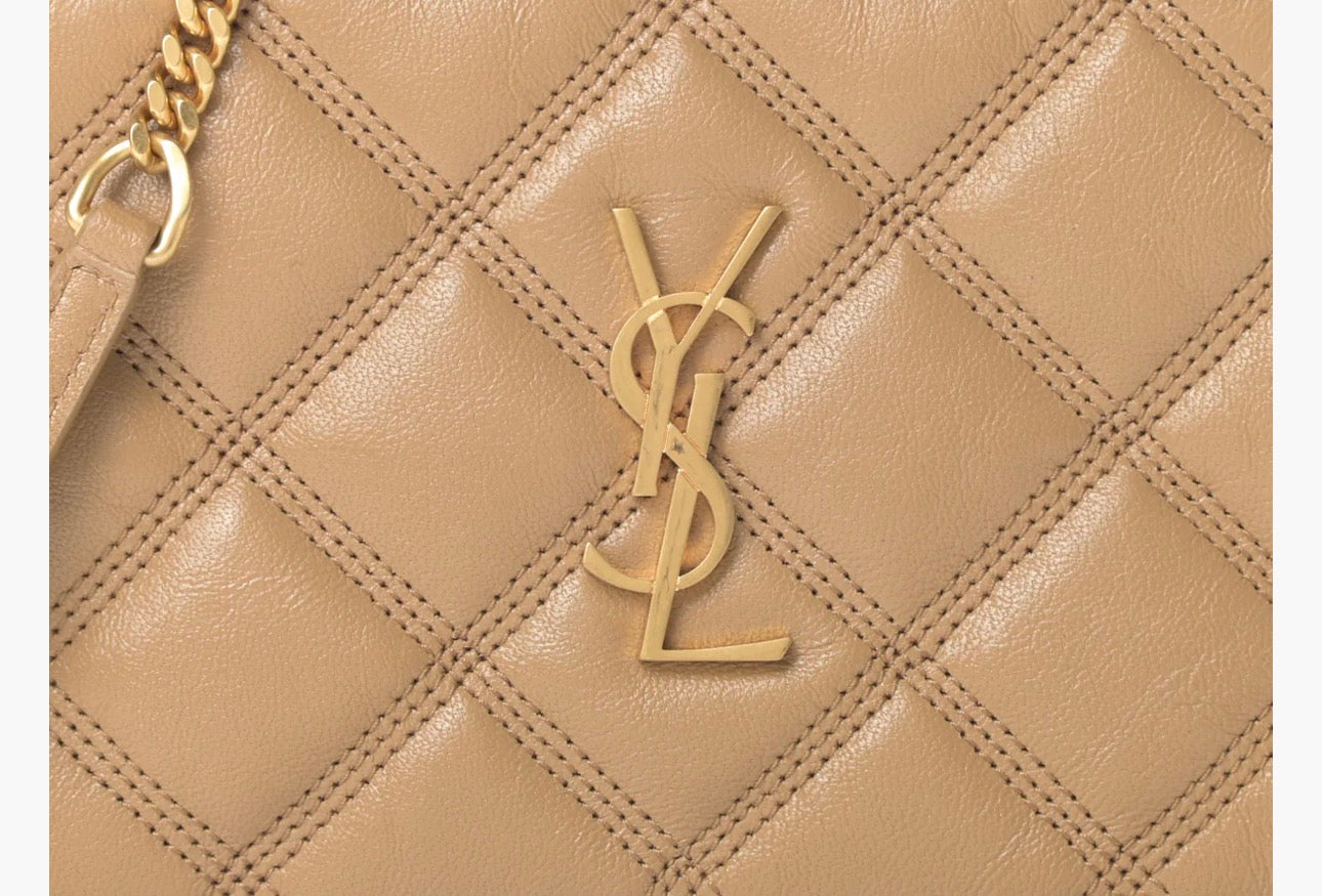 SAINT LAURENT BECKY DOUBLE ZIP CAMERA BAG – BEIGE QUILTED LEATHER