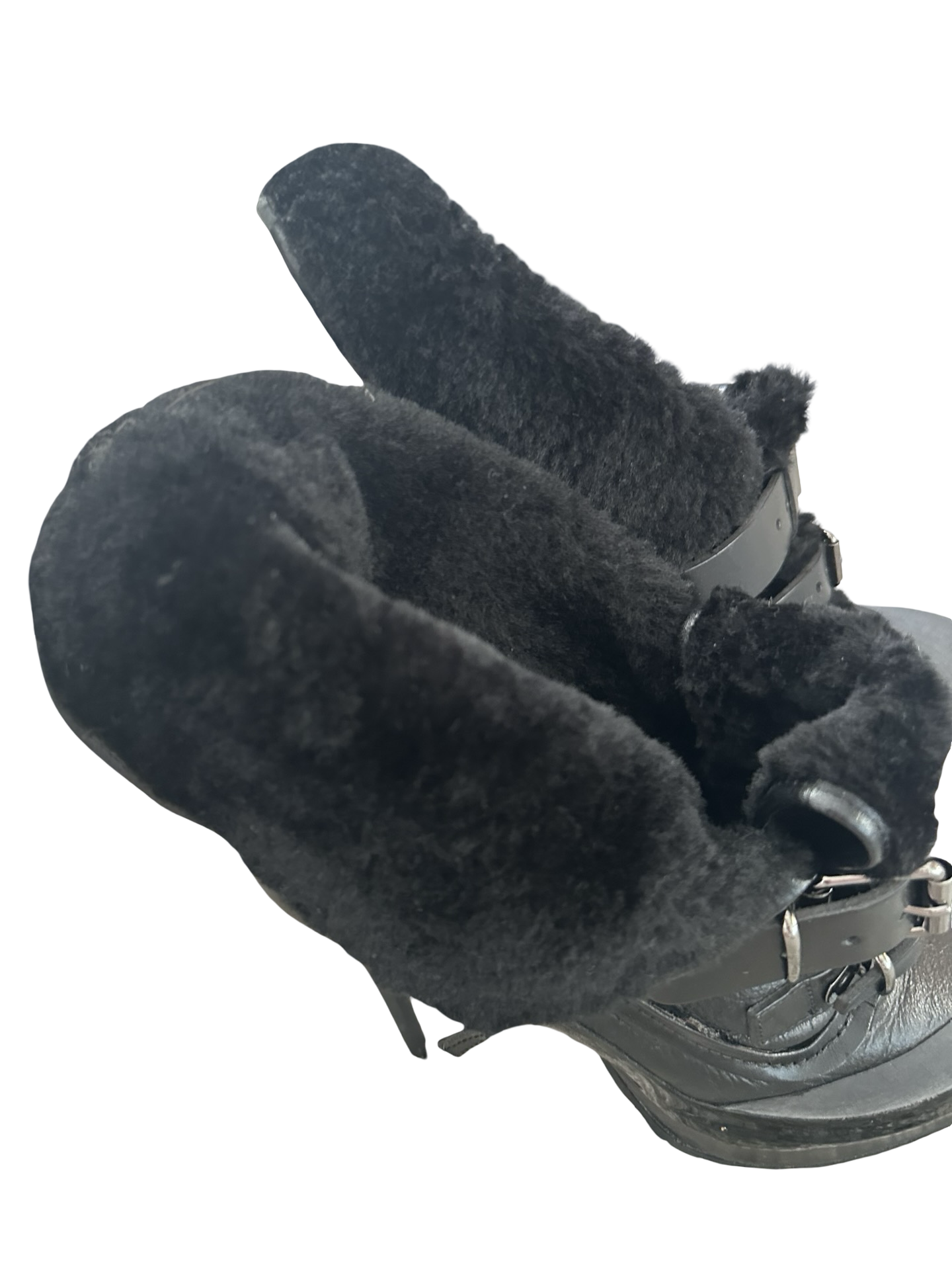 BURBERRY BLACK HEELED BOOTS WITH FUR SZ 39.5