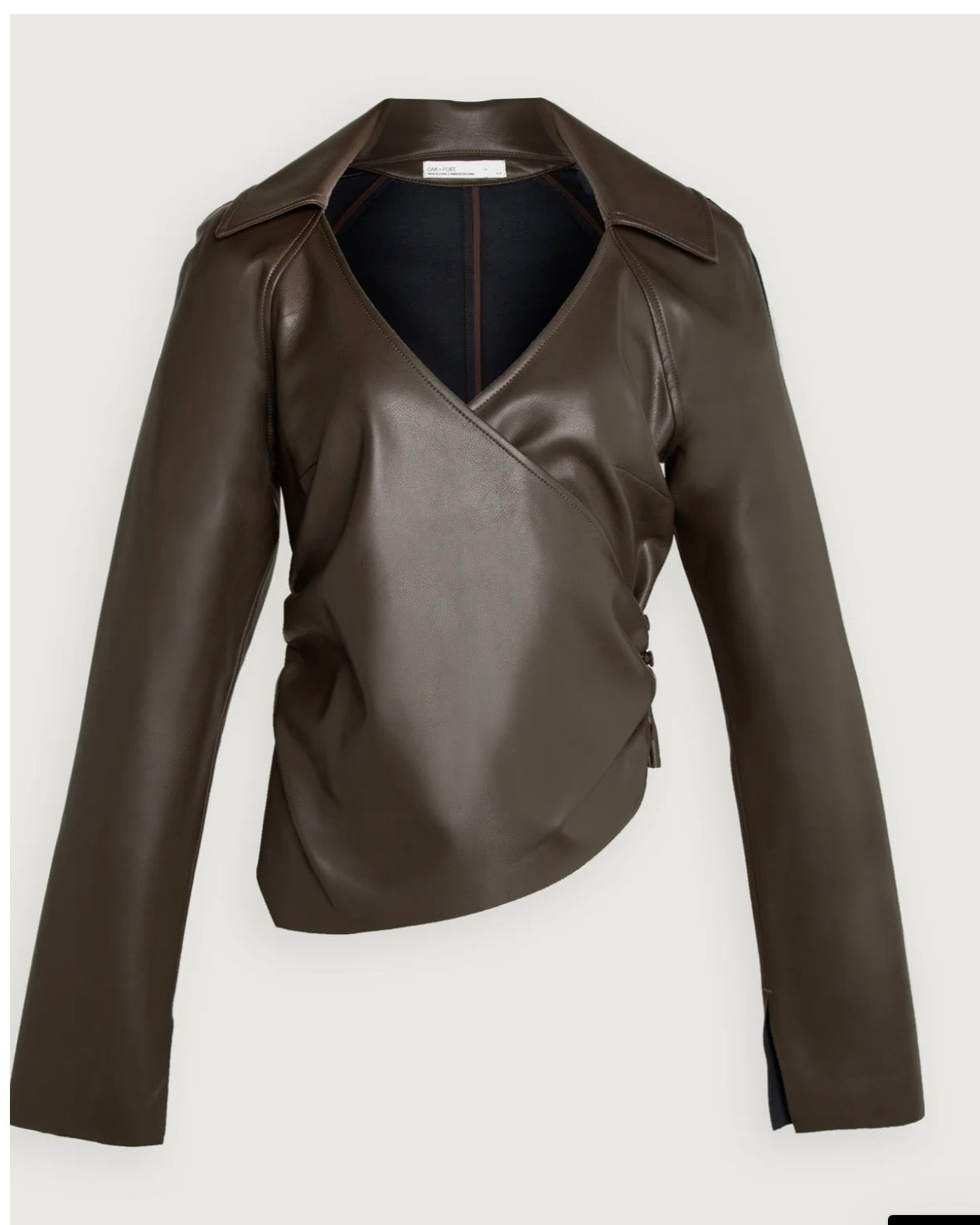 Oak + Fort Faux Leather Wrap Top – Chocolate Brown – Large