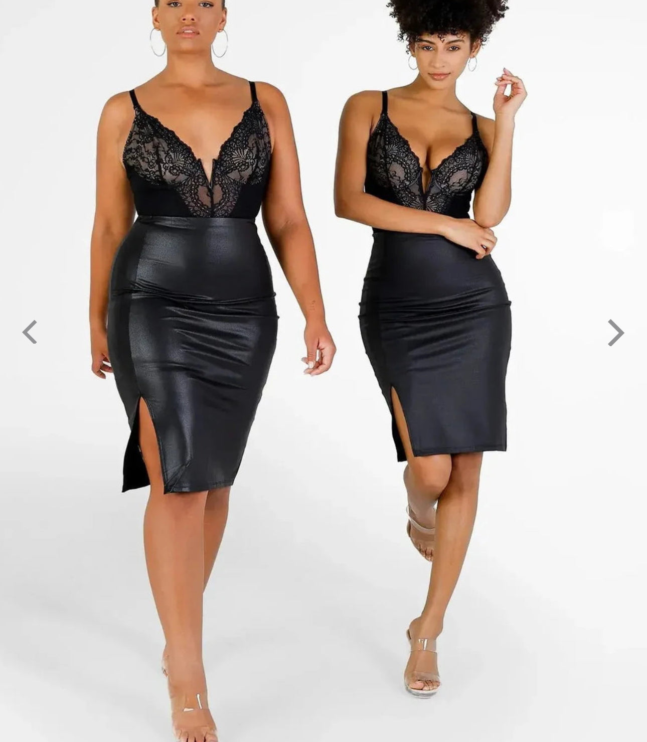 Shapewear Sculpting Faux Leather Front-Slit Midi Skirt – Size Small ✨