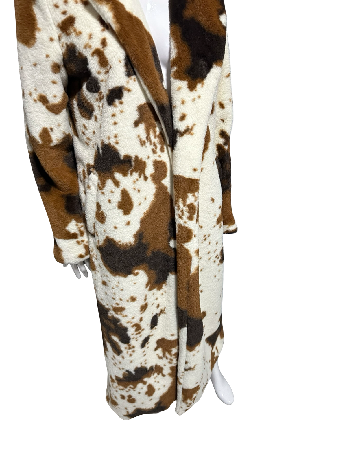 Hers and Mine Cow Print Long Teddy Coat | Medium