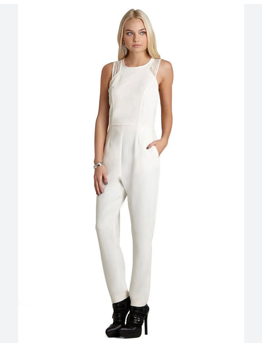 BCBG Lace Shoulder Jumpsuit – Cream / Ivory – Size 2 – New With Tags