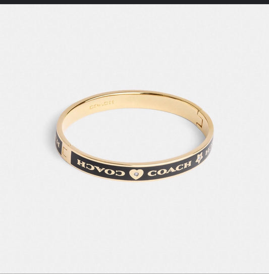 Coach Black & Gold Hinged Bangle Bracelet