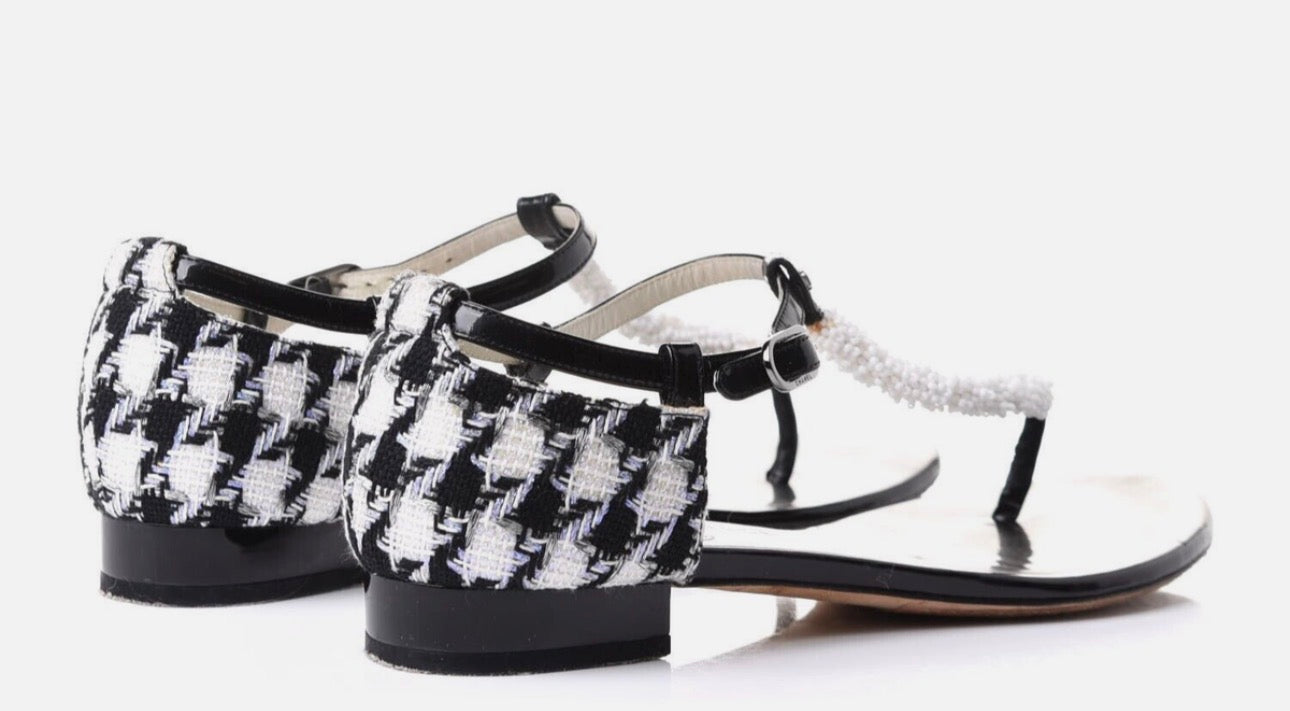 Chanel Beaded T-Strap Sandals – Size 39.5