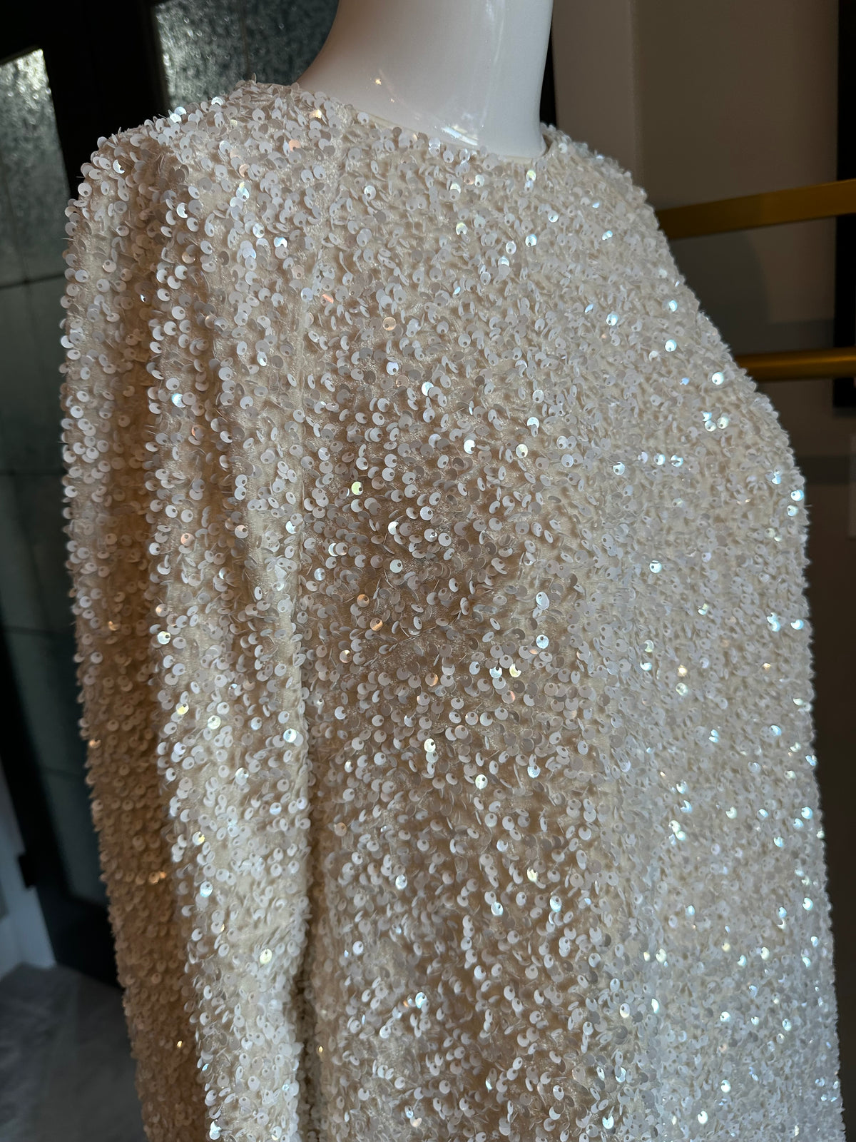 H&M Cream Sequin Long-Sleeve Dress – Size Small