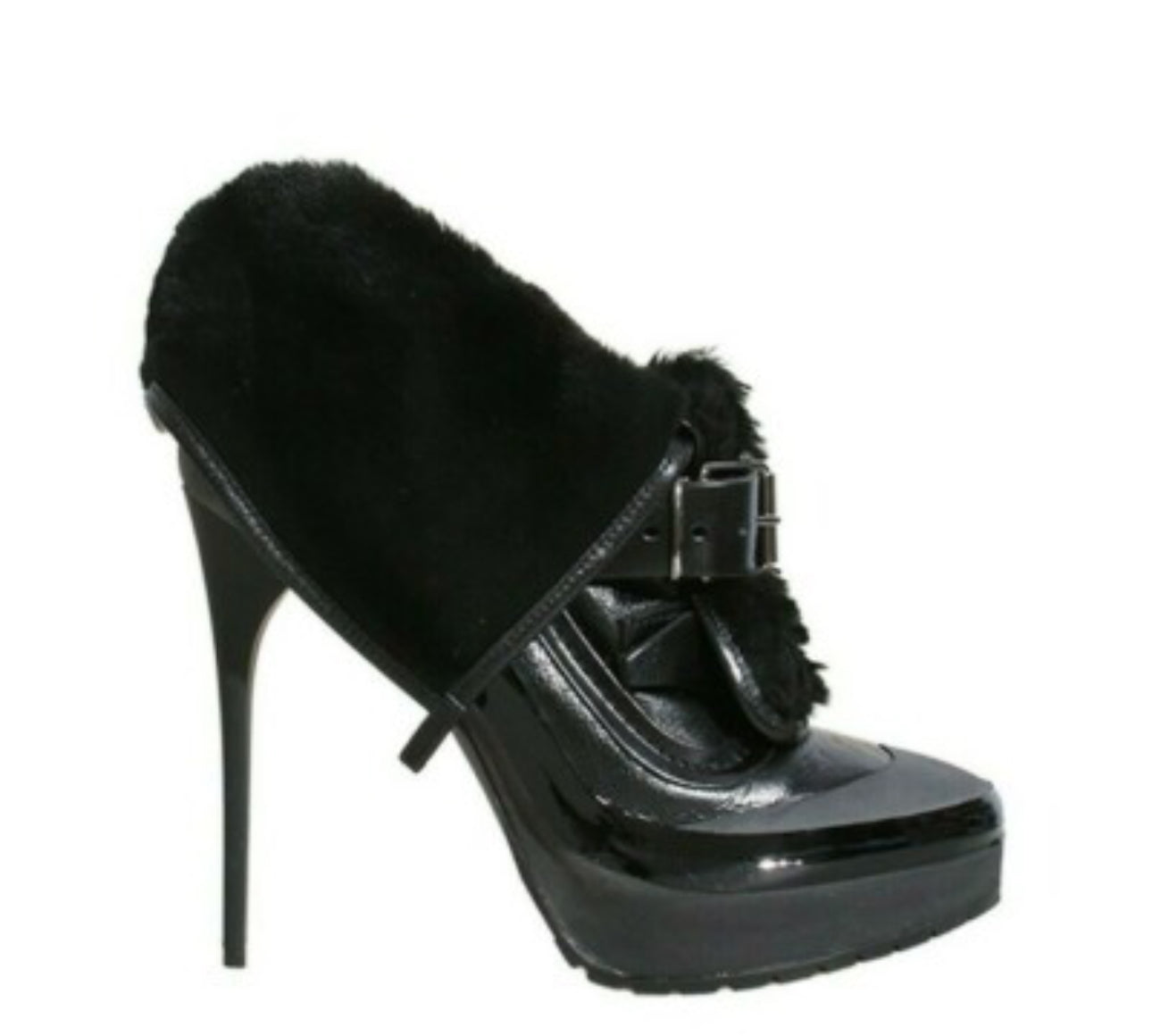 BURBERRY BLACK HEELED BOOTS WITH FUR SZ 39.5