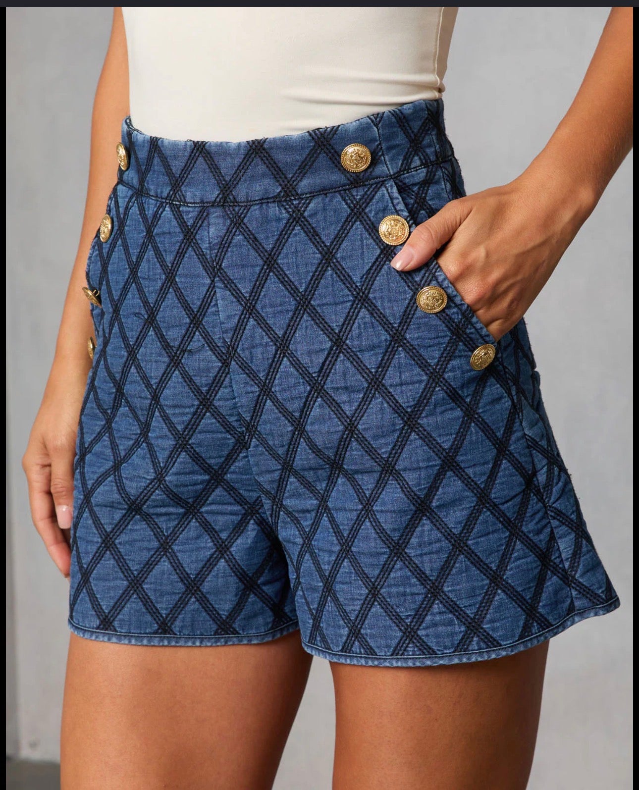 VICI Quilted Denim High-Waisted Shorts – Size Small