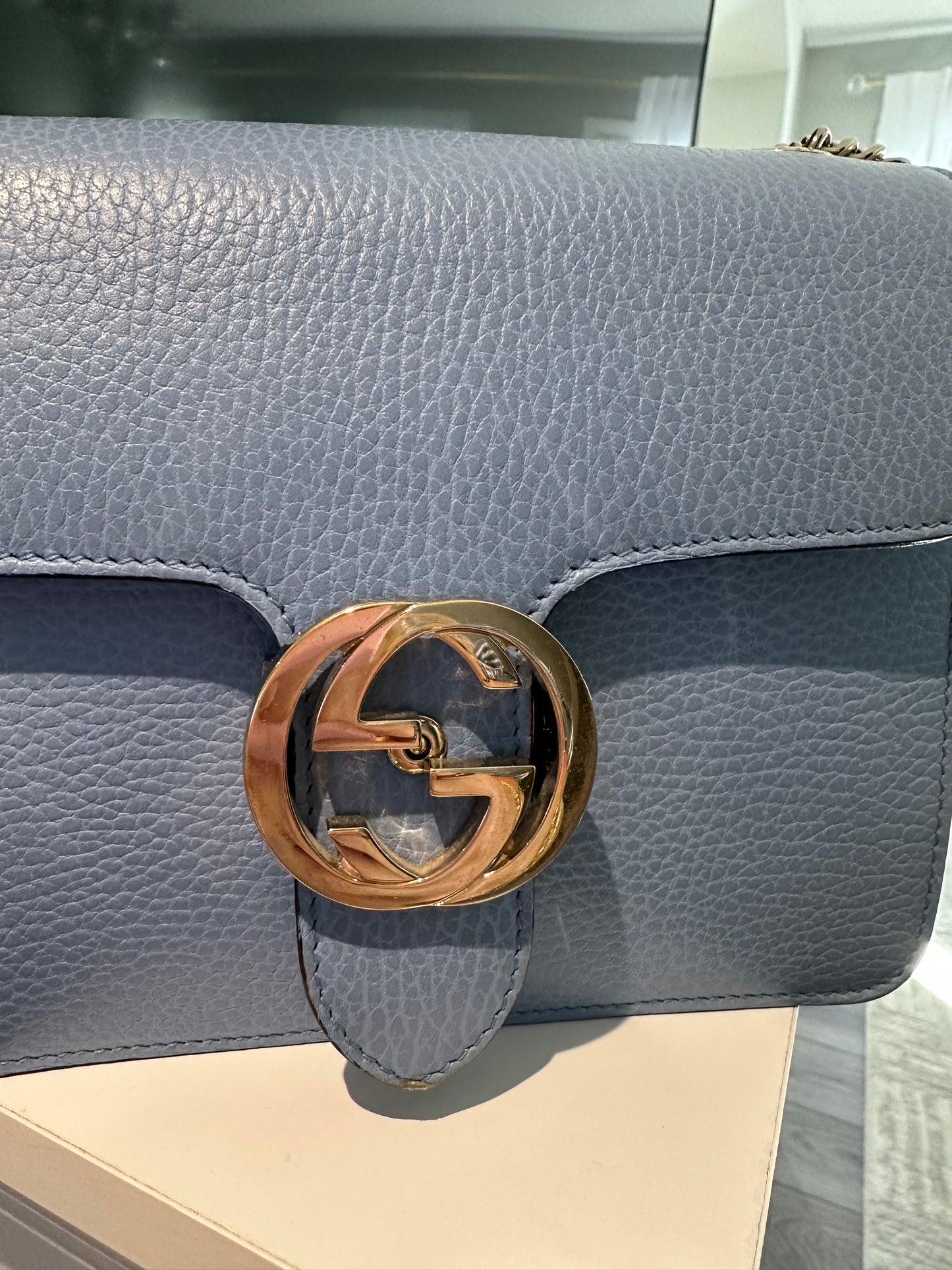 Gucci Interlocking GG Small Shoulder Bag – Blue Leather