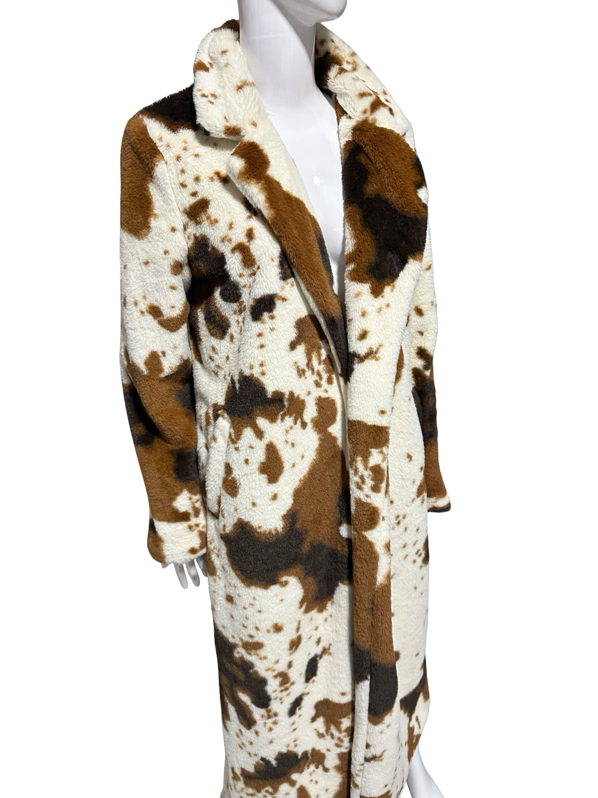 Hers and Mine Cow Print Long Teddy Coat | Medium