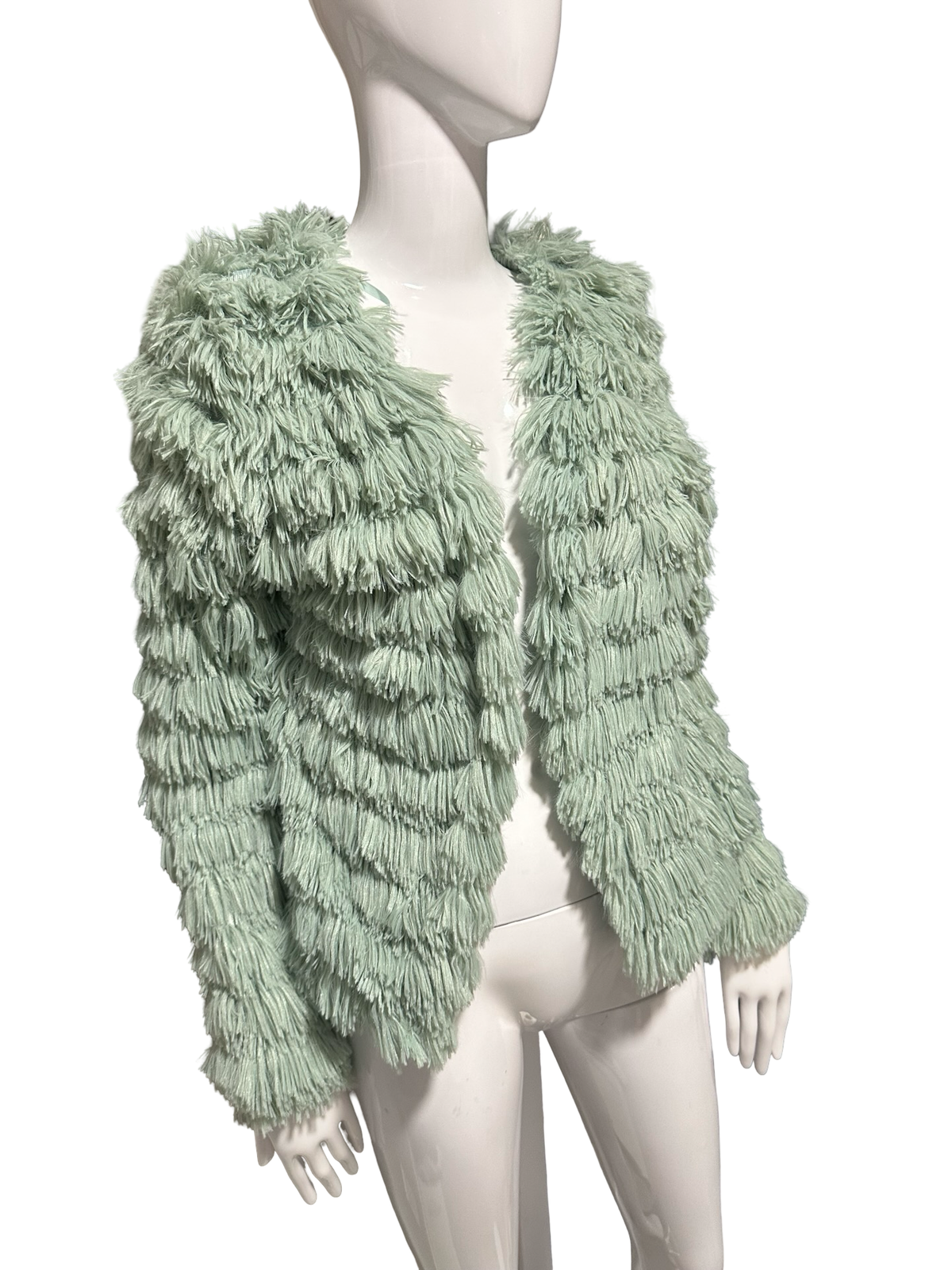 Rosemary Sage Green Faux Fur Fringe Jacket | Size 8