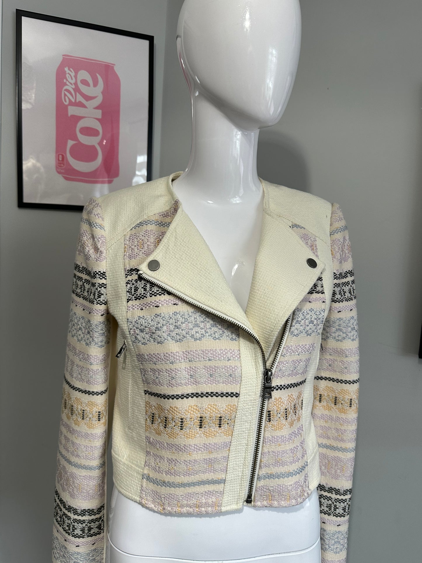 BCBG MaxAzria “Cody” Cropped Moto Jacket – Cream Multi – XS (New With Tags)