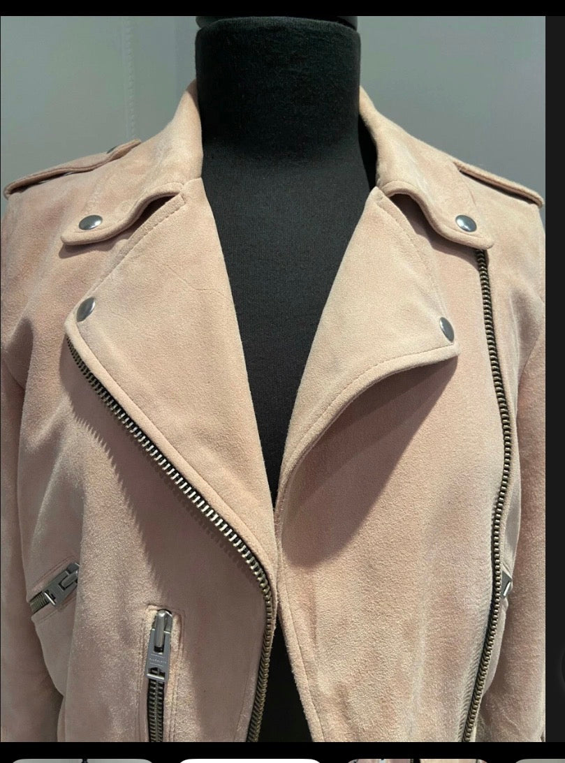 AllSaints Blush Suede Balfern Biker Jacket – Size US 00
