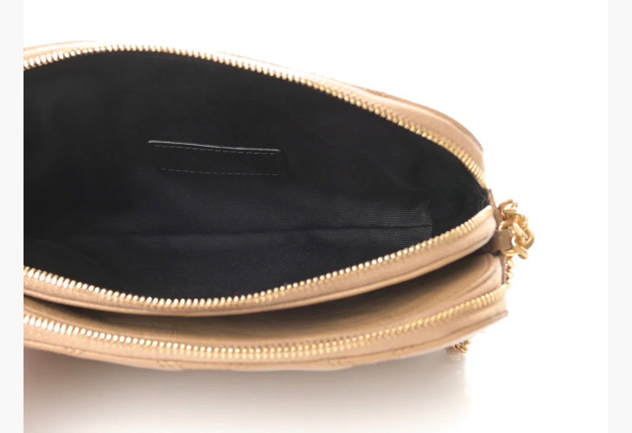 SAINT LAURENT BECKY DOUBLE ZIP CAMERA BAG – BEIGE QUILTED LEATHER