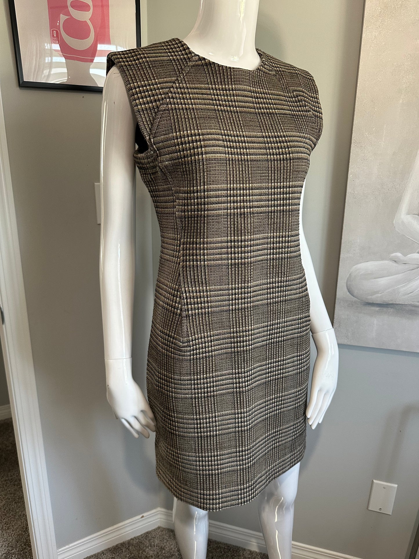 Theory Structured Plaid Wool Blend Dress