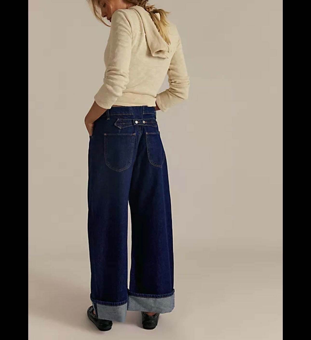 Free People Dark Wash Wide-Leg Cuffed Jeans | Size 26