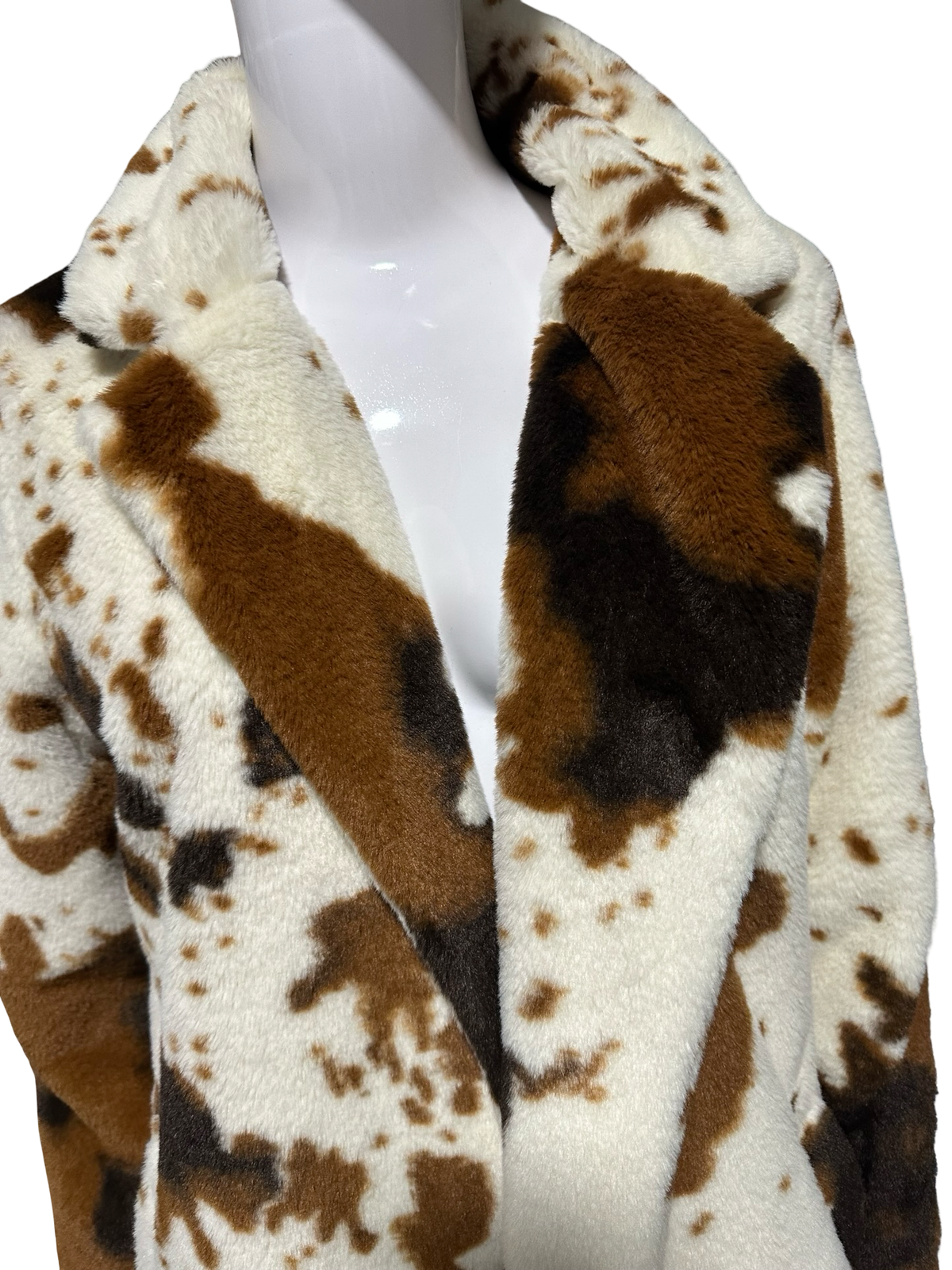 Hers and Mine Cow Print Long Teddy Coat | Medium