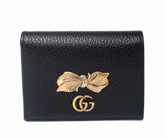 Gucci Gucci Black Leather GG Marmont Bow Card Case